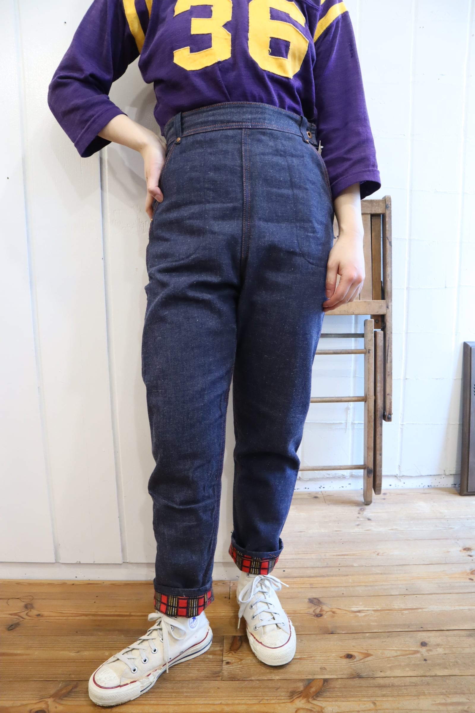 l*u様 50s denim ranch pants 50s-60s navyblue lining flannel denim ranch pants [l-5252