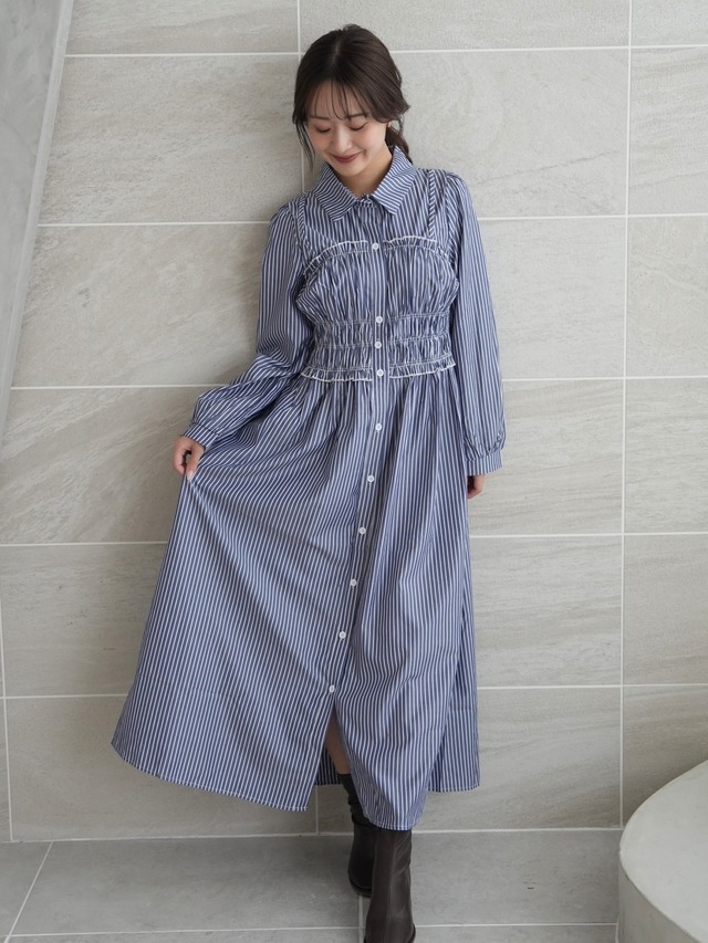 シャーリングシャツワンピース