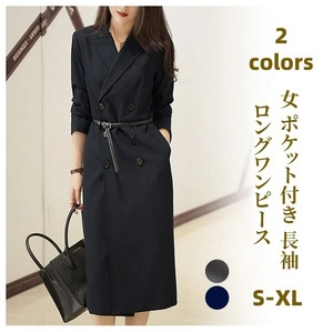 ワンピース ロングワンピース レディース 2色 S-XL 長袖 フォーマル ビジネス ワンピーススーツ 25LT68