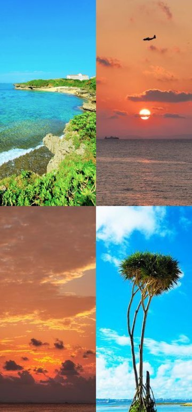 沖縄の青い海 風景の渋滞 沖縄の青い空 夕暮れ時の赤い空 スマホ待ち受け画像 4セット Galaxy Note Ultra Iphone Oki Para
