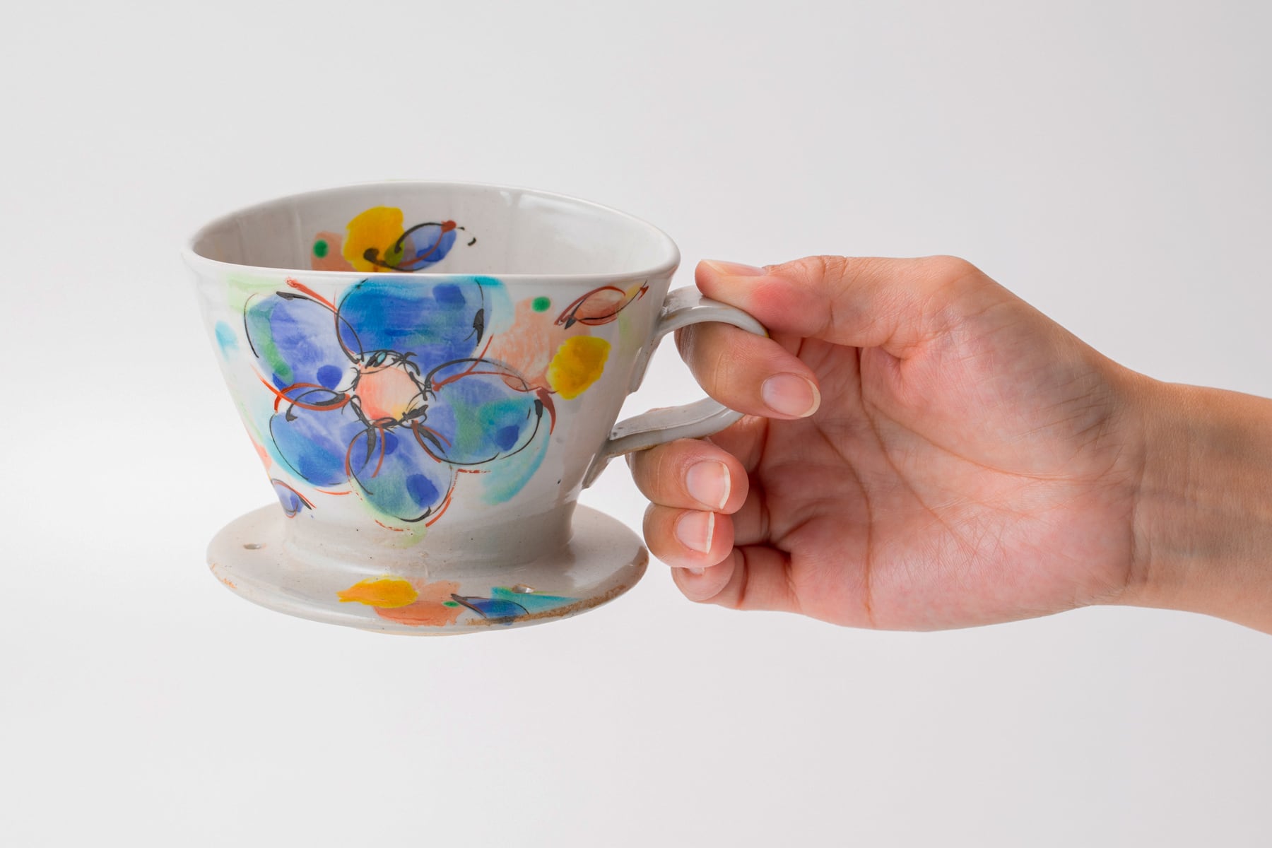 九谷焼き コーヒーカップ、ソーサー、ドリッパーセット ドリッパー&ポット 風に舞ふ | 虚空蔵窯|石川県能美市の九谷焼