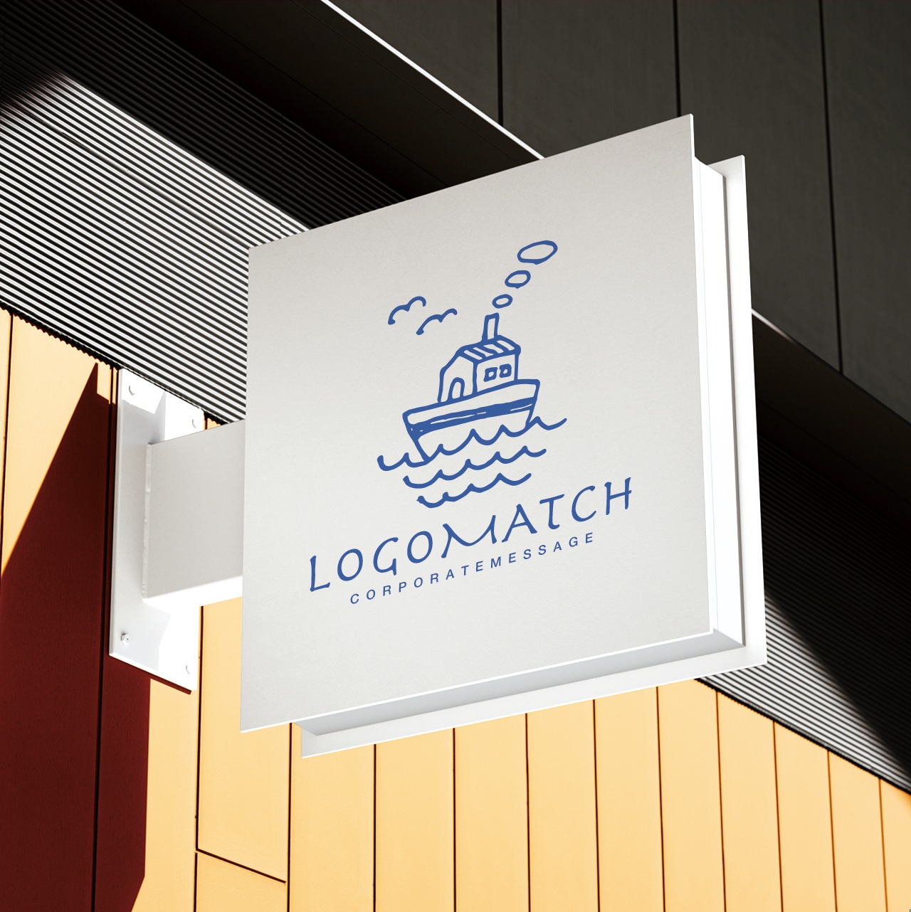 波の上に浮かぶ船の家のロゴ