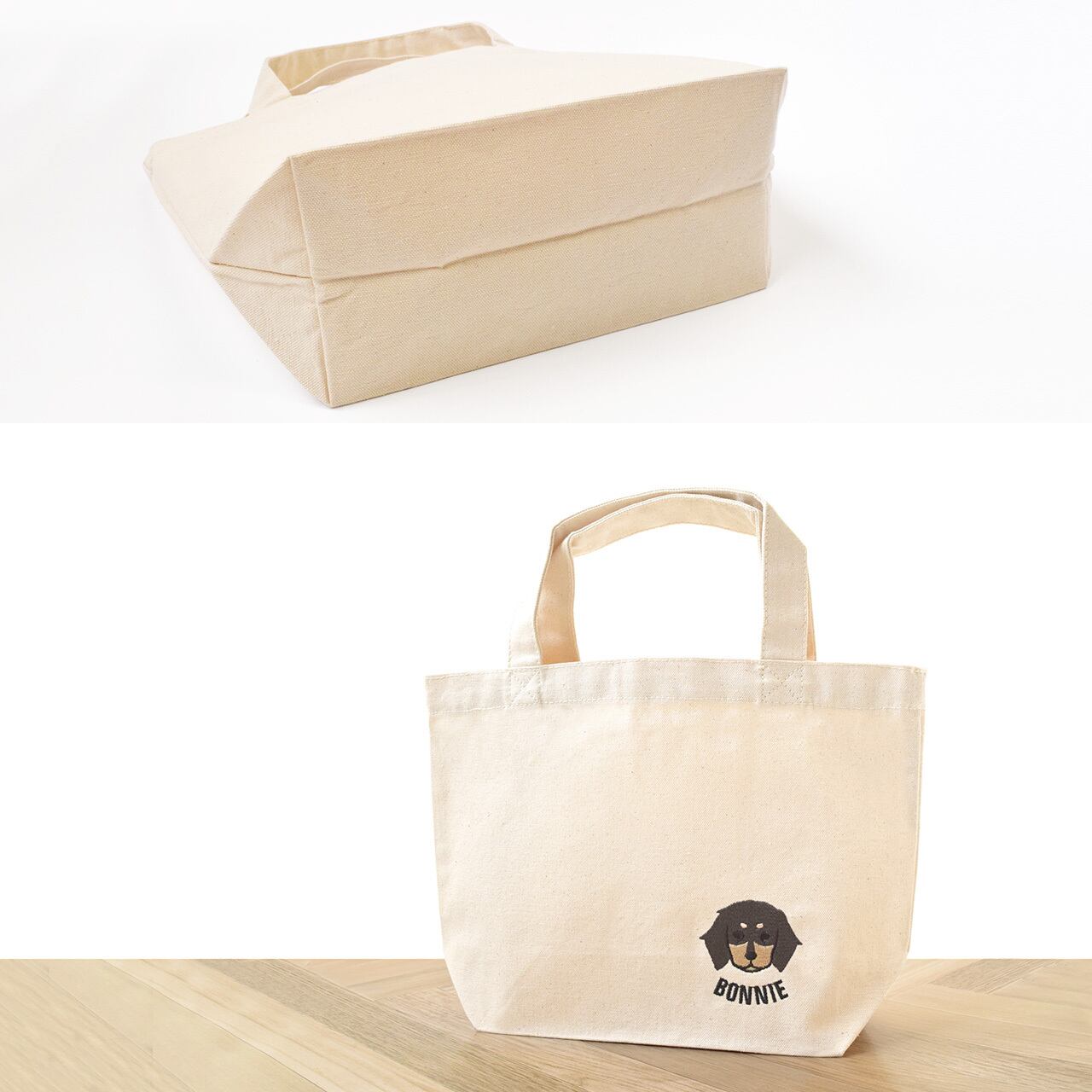 ミニチュアダックスフンド （子犬）刺繍 お散歩ハンドバッグ（名入れ可