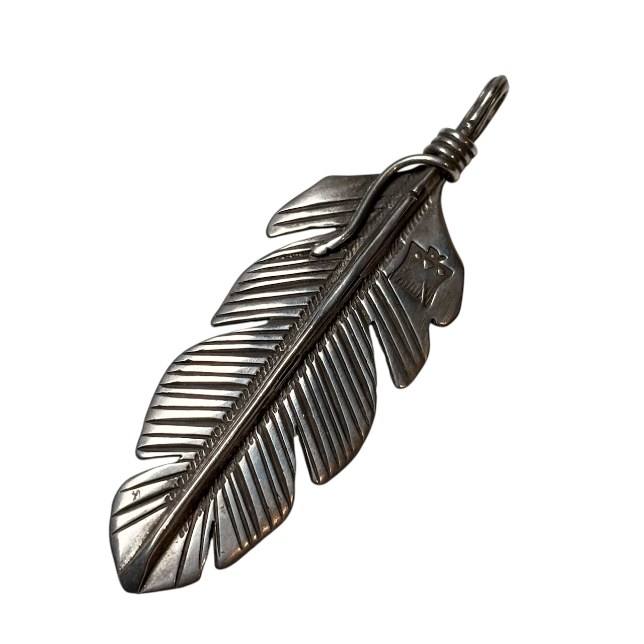 Anglo Buffalo ingot silver feather pendant