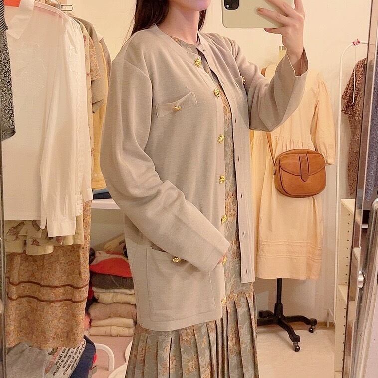 gold bear button long cardigan