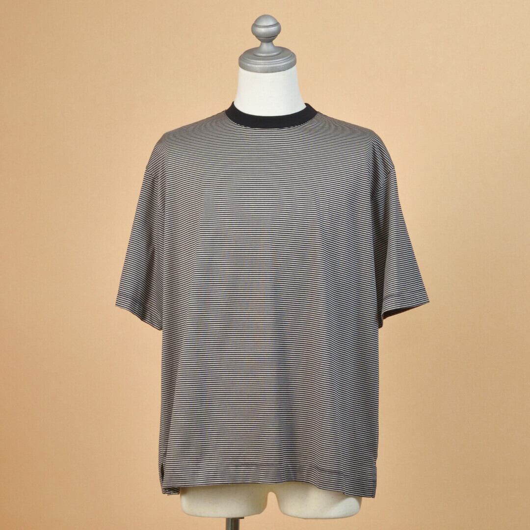 Manual Alphabet マニュアルアルファベット MINI BORDER WIDE TEE ミニボーダーワイドTシャツ・ブラック 【メンズ】ゆとりのあるワイドシルエット