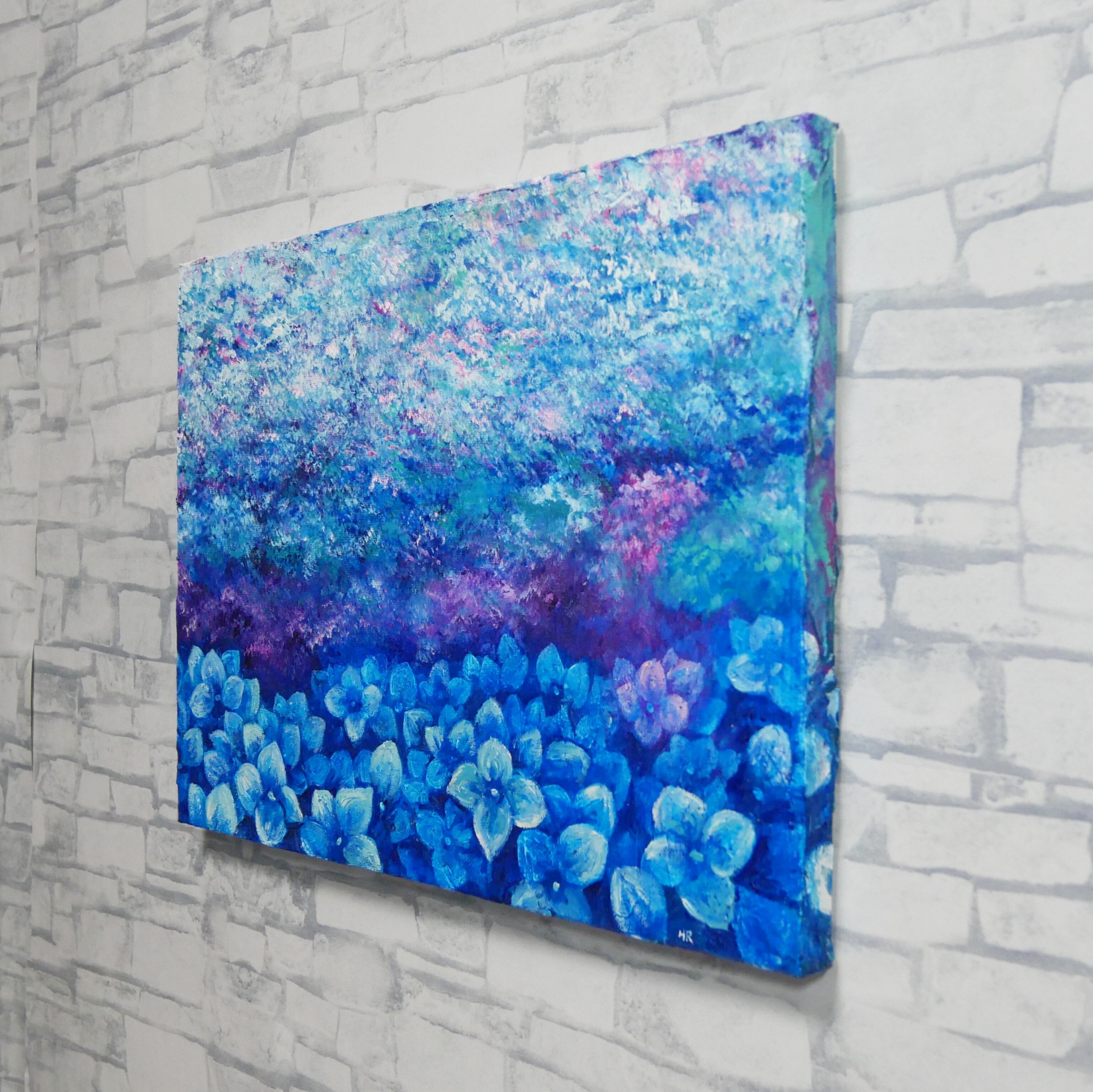油絵・原画】雨上がりの奇跡 〜光満ちる紫陽花畑〜（F4号） ｜ 紫陽花