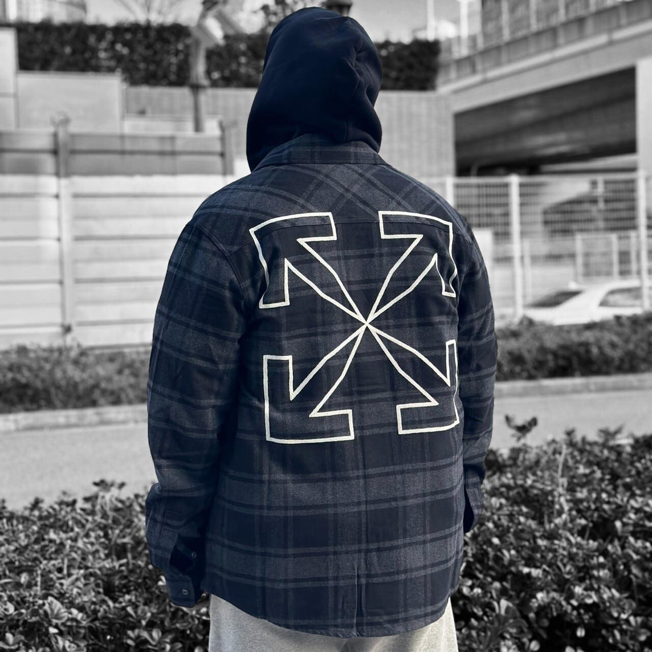 OFF-WHITE】OUTLINE ARR FLANNEL SHIRT(GREY/WHITE) | AYIN