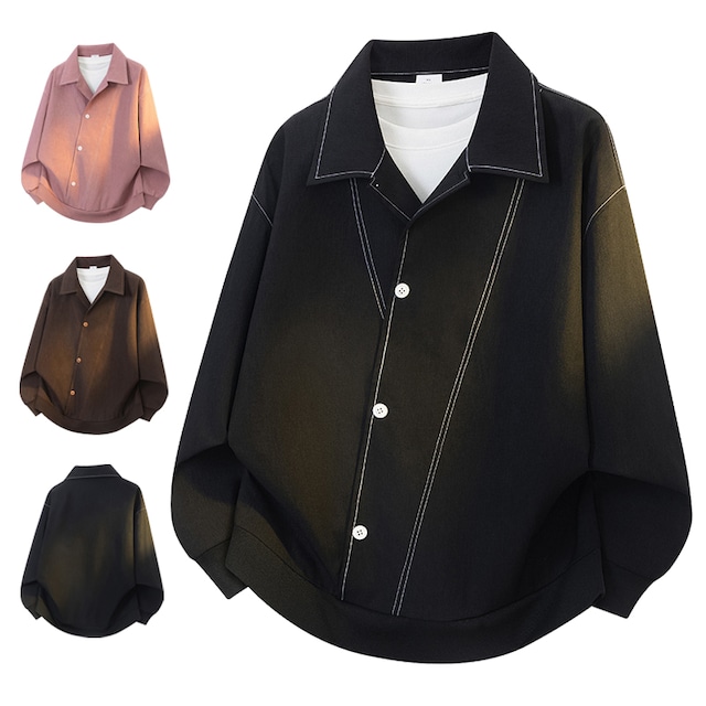 【WSシリーズ】★トップス★ ユニセックス 3color POLOシャツ 長袖 Vネック 黒 ピンク カジュアル
