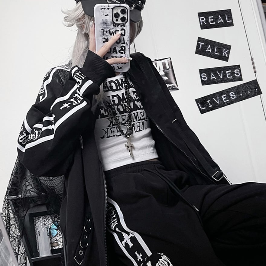 地雷服 ZIP 長袖 病み可愛い スカル パンクファッション｜SEASONZ