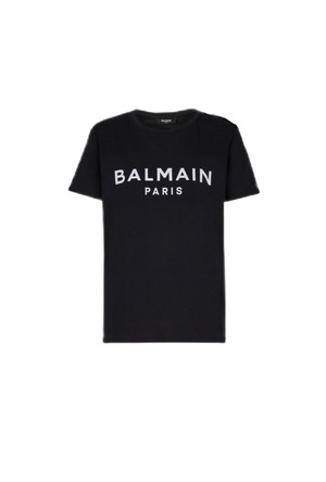 【BALMAIN】ブラック エコデザイン コットン Tシャツ ブラック Balmainフロックロゴ