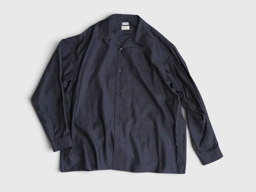 AMOSKEAG“OPEN COLLAR SHIRT NAVY DOT”