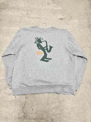 90～00s OLD STUSSY/Jazz Shadowman print Sweat/紺タグ/L/ジャズシャド－マンプリントスウェット/ストックロゴ/グレ－/ステューシー/オ－ルドステューシ－