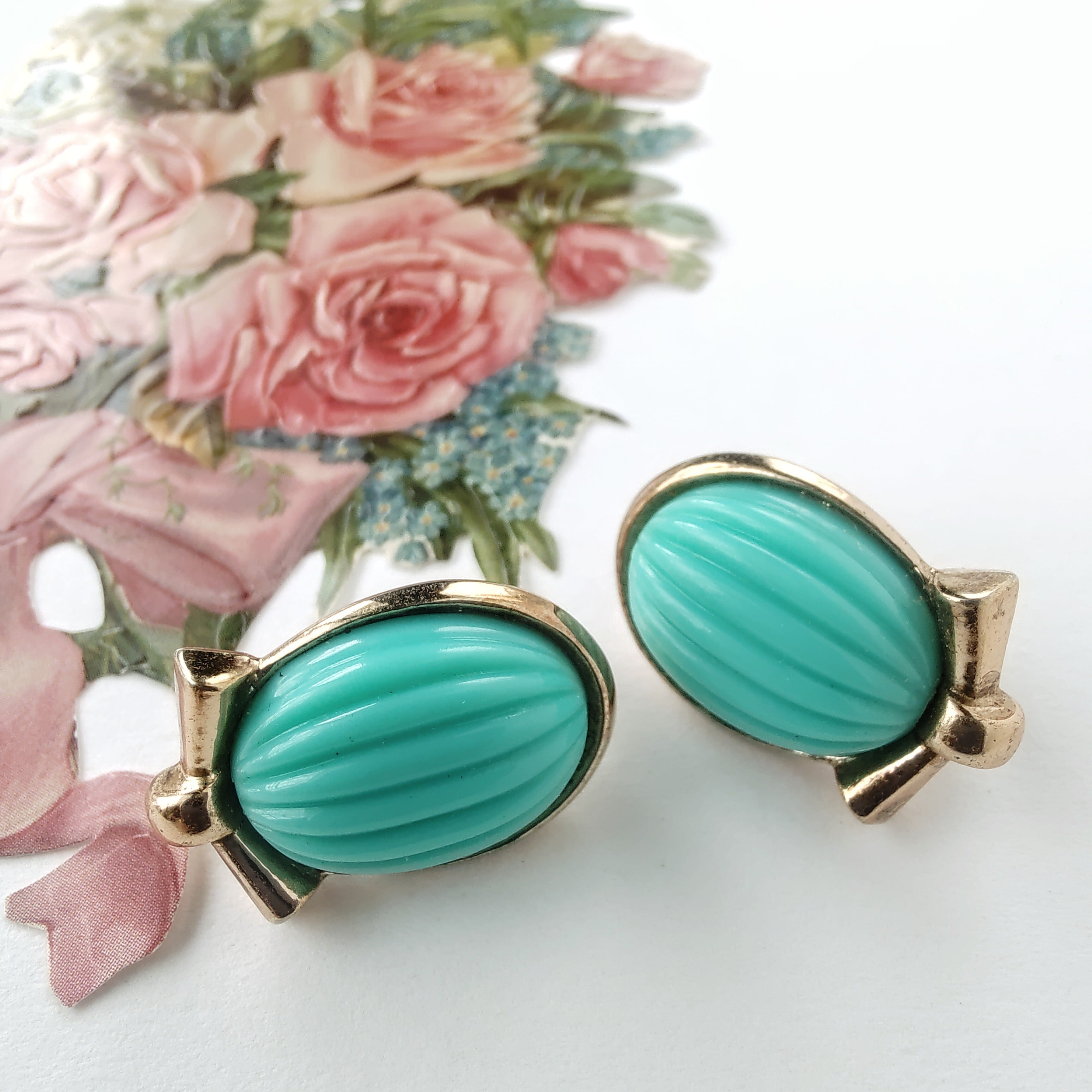 TRIFARI》 “BRAZIL” turquoise blue vintage earrings トリファリ