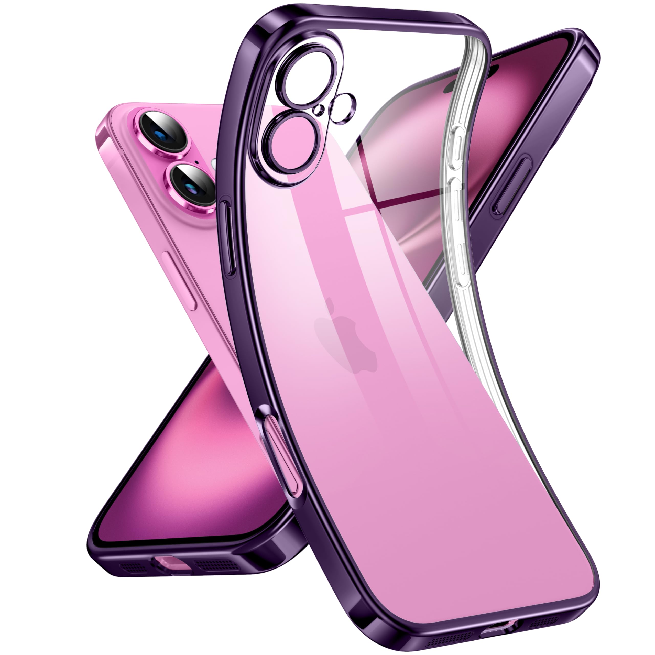 Supdeal iPhone 16 ケース 対応クリア 透明電話カバー 米軍MIL規格 軽量耐衝撃 カメラレンズ保護 シリコン 擦り傷防止 黄変防止 TPU 保護ケース ワイヤレス充電対応 極薄でソフトな素肌感覚 高精細透明 アイフォン 16 カバー 6.1インチ(ディープパープル)
