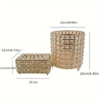 高級ティッシュケース&﻿ブラシスタンドセット (ゴールド) クリスタルごみ箱 ティッシュボックス 家庭用リビングルーム ベッドルーム用紙 バスケット クリエイティブなライトラグジュアリー ごみ箱 蓋なし 家庭用品収納