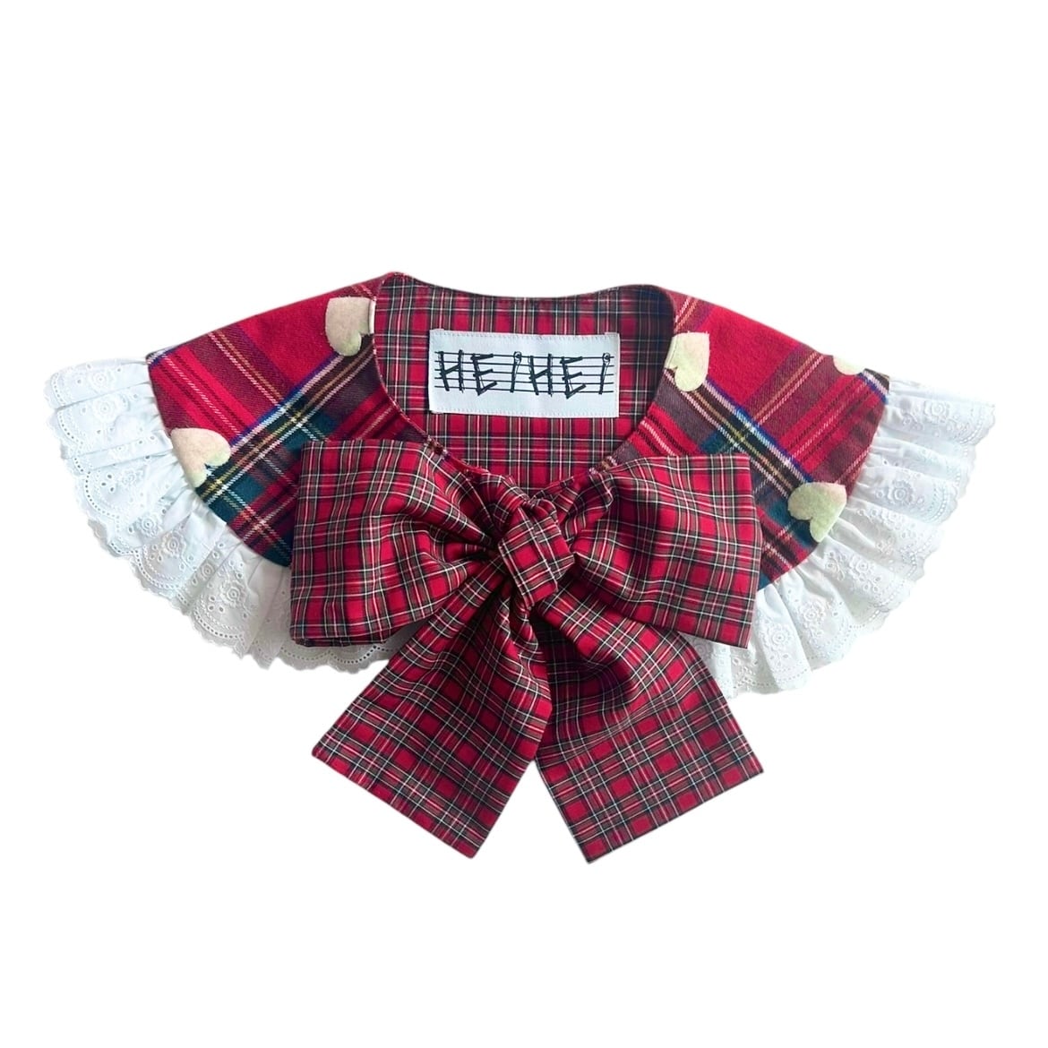 ハートチェックつけ襟　RED 001