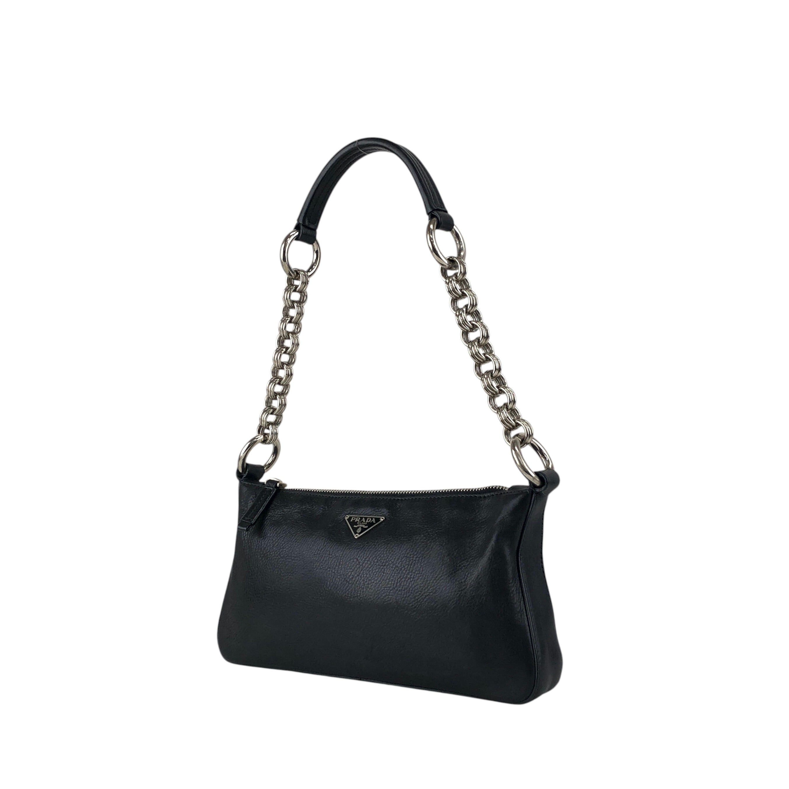 PRADA プラダ ショルダーバッグ ブラック トライアングルロゴ レザー
