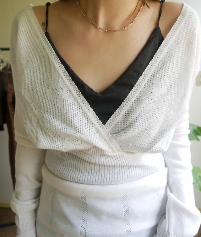 70s-80s Euro  "mamabu" White Pointelle Long Sleeve