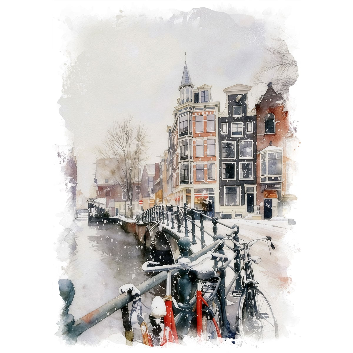 絵画 風景画(街並み) 冬 雪のオランダ アムステルダム インテリア