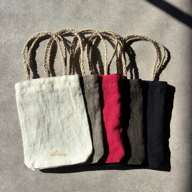 ラミーリネン×リネン＆麻紐 miniトートバッグ マチあり color : 5color