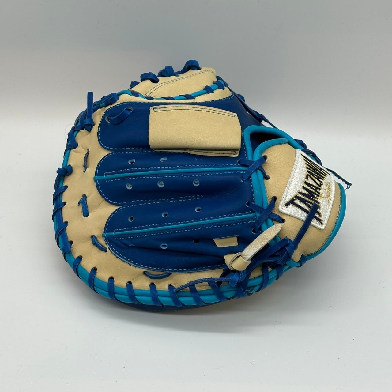 【軟式】【ジュニア】玉澤 キャッチャーミット 本体ブルーxキャメル 紐ブルー|タマザワ_04