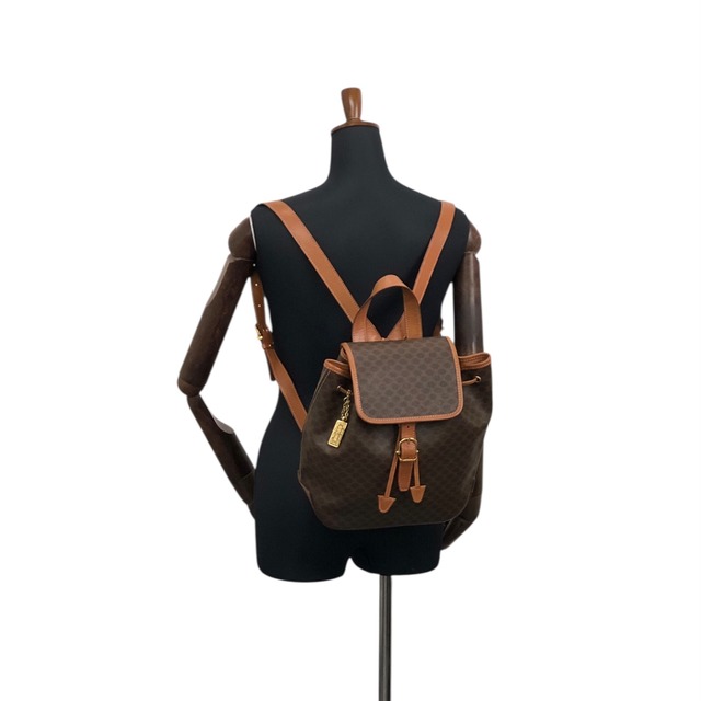 CELINE セリーヌ マカダム バックパック ブラウン フロントバックル PVC レザー リュック vintage ヴィンテージ オールド 22b6rx