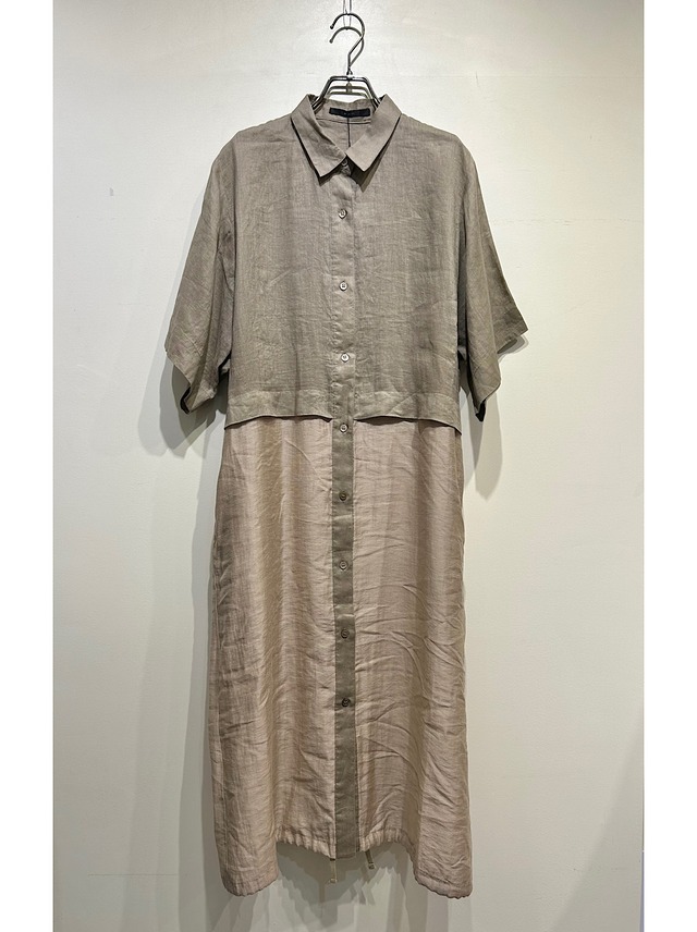 MuNich  【吸水性・発散性】フレンチリネン×シアーローンドッキングシャツワンピース
