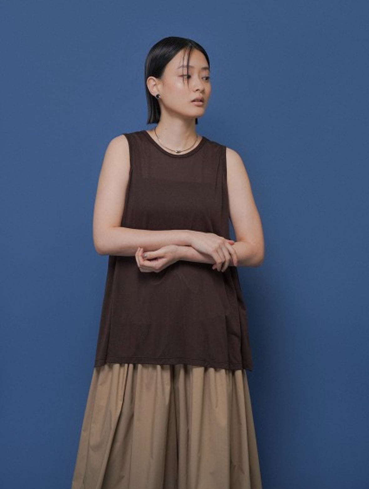 SALE！CYAN TOKYO シアントーキョー シアー天竺バックギャザータンク