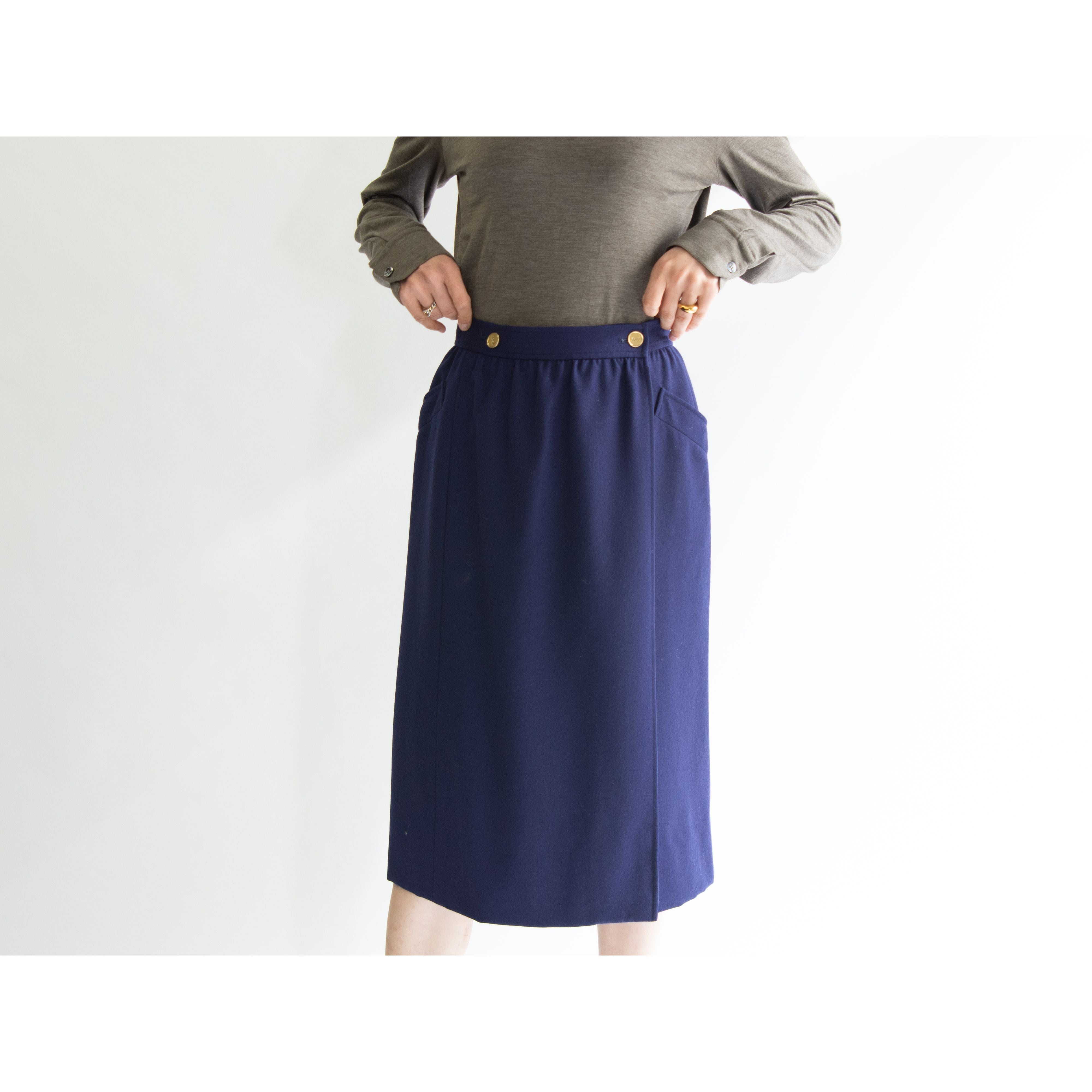 YVES SAINT LAURENT tricot】Made in France 100%Wool Crossover Skirt 