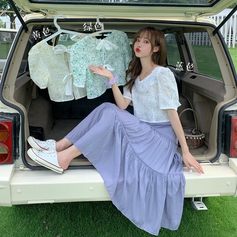 Vネックスリーブシャツ レディースサマースタンダードトップス レトロ 夏物 YY-ファッション20312196762