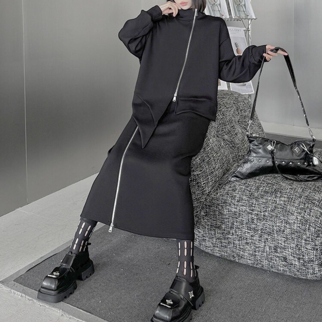 High waist zipper skirt C0583