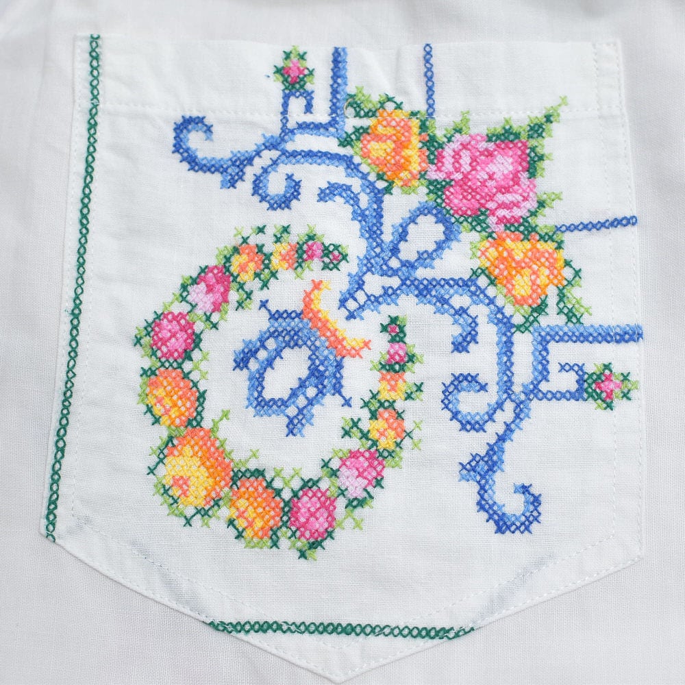 Remakeリメイク 再構築 パッチワーク&フラワー刺繍 デザイン ルーズ