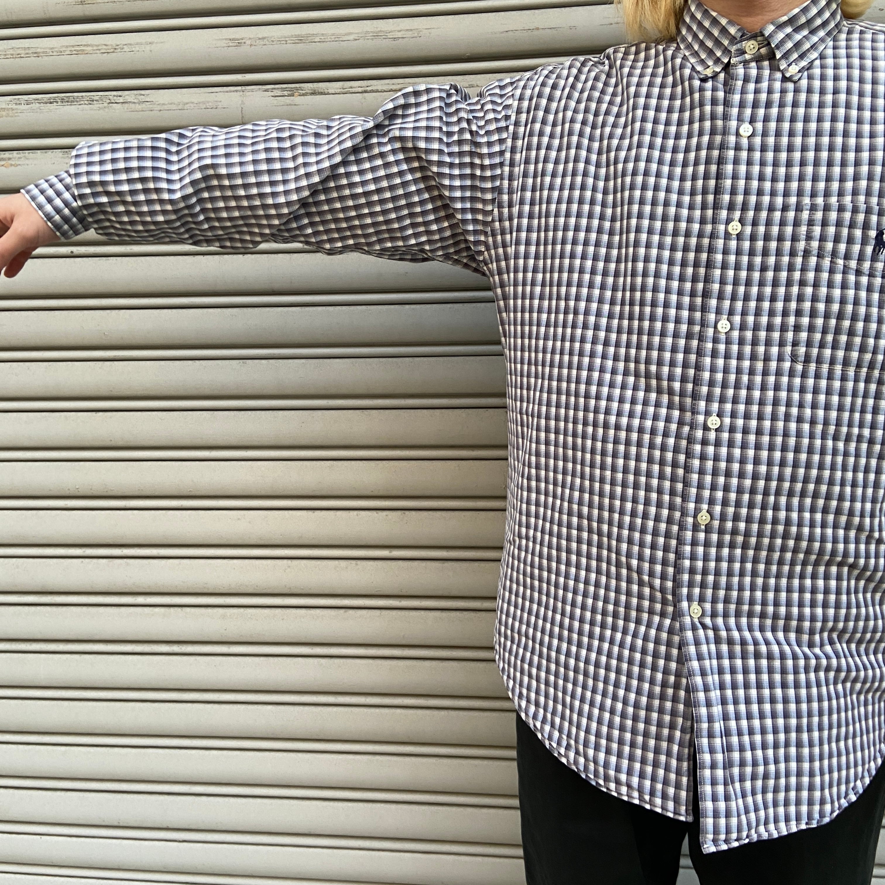 90s ラルフローレン MARLOWE チェック柄シャツ ネイビー系 M ポケ付