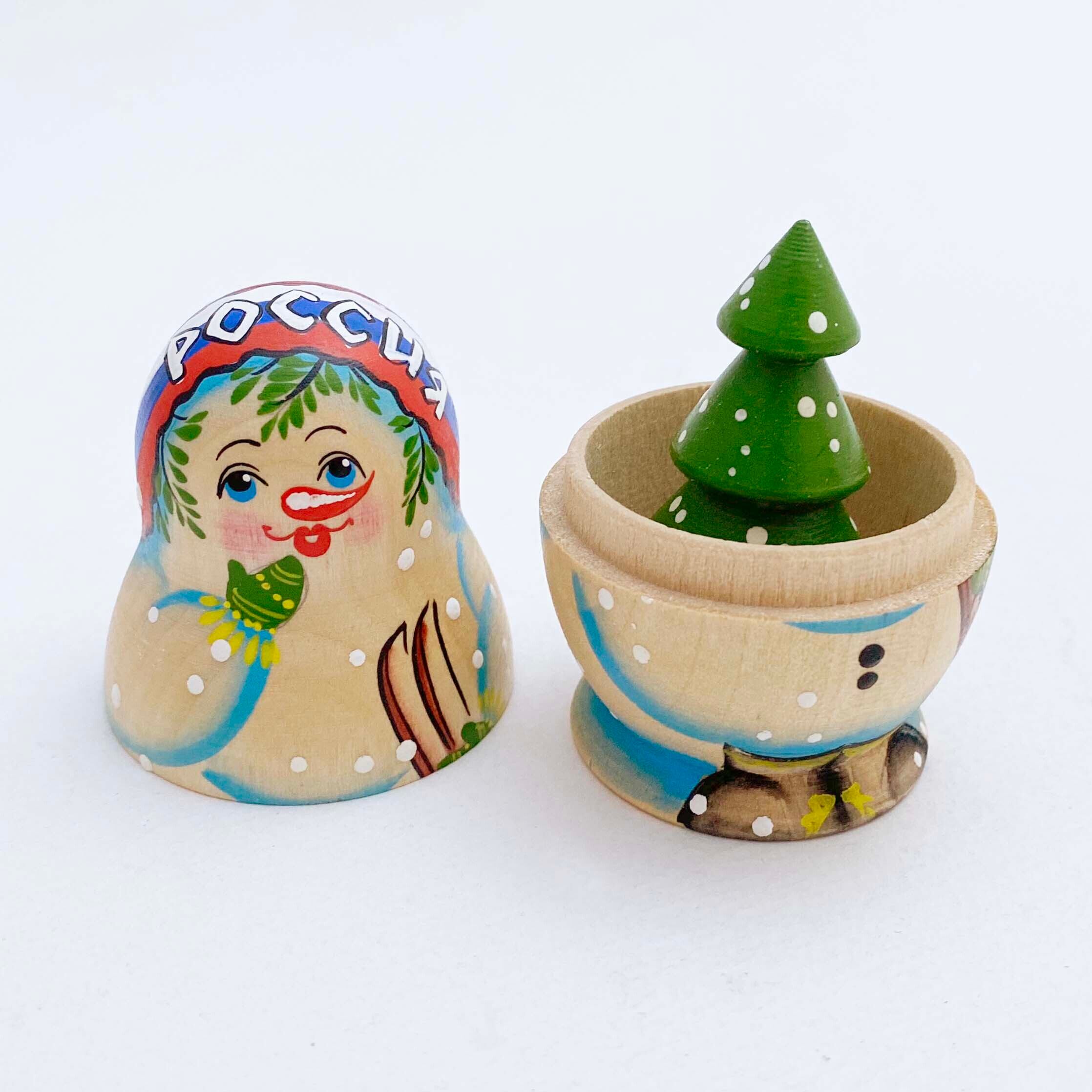 スノーマン・マトリョーシカ(キーロフ産 / 木地色2個組)