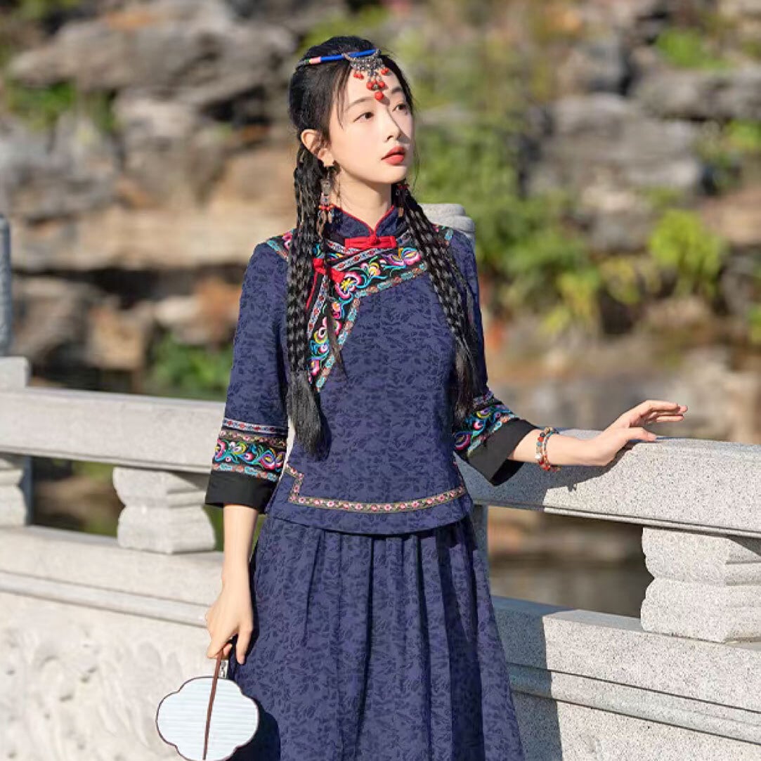 チャイナ服 トップス 刺繍 装飾チャイナトップス 春秋 七分袖 上品で