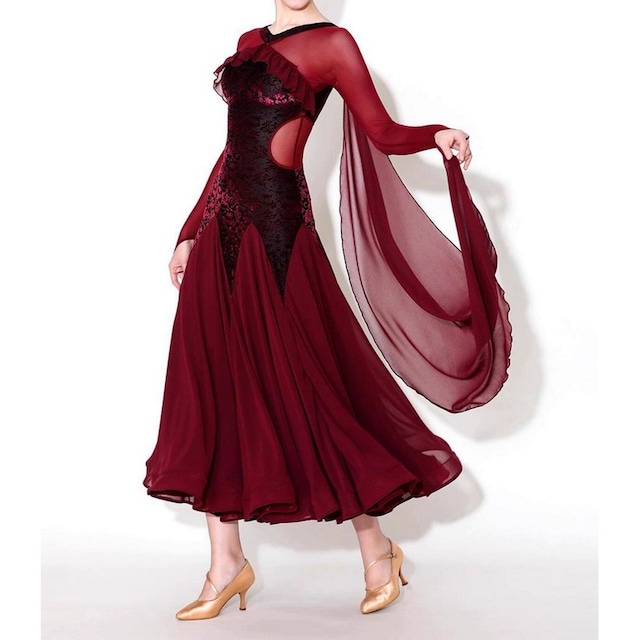 ケープスリーブ ワインレッド・エメラルド ロングドレス ds0985