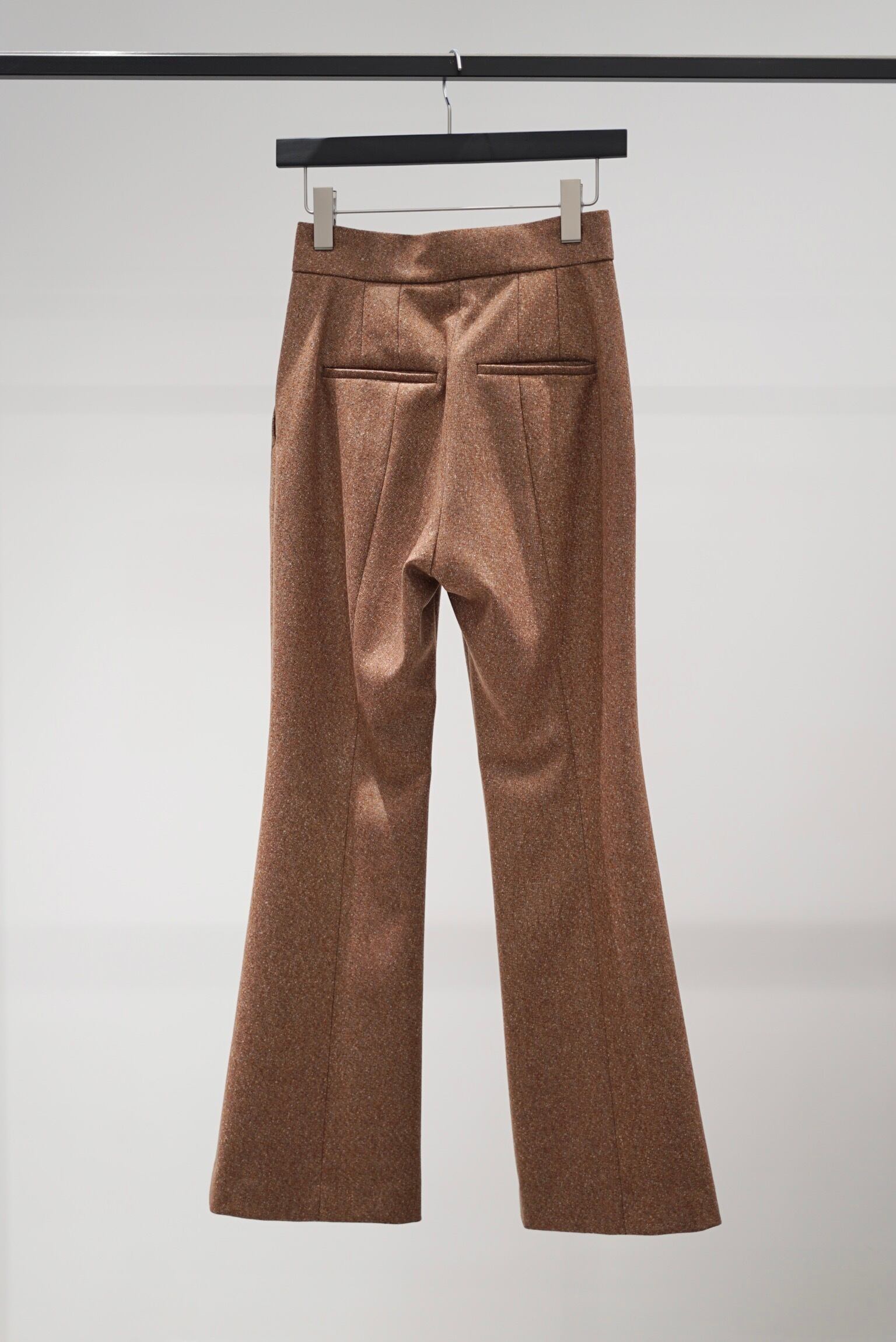 Mame Kurogouchi / Melange Flannel Flared Trousers ( BROWN / GREEN  