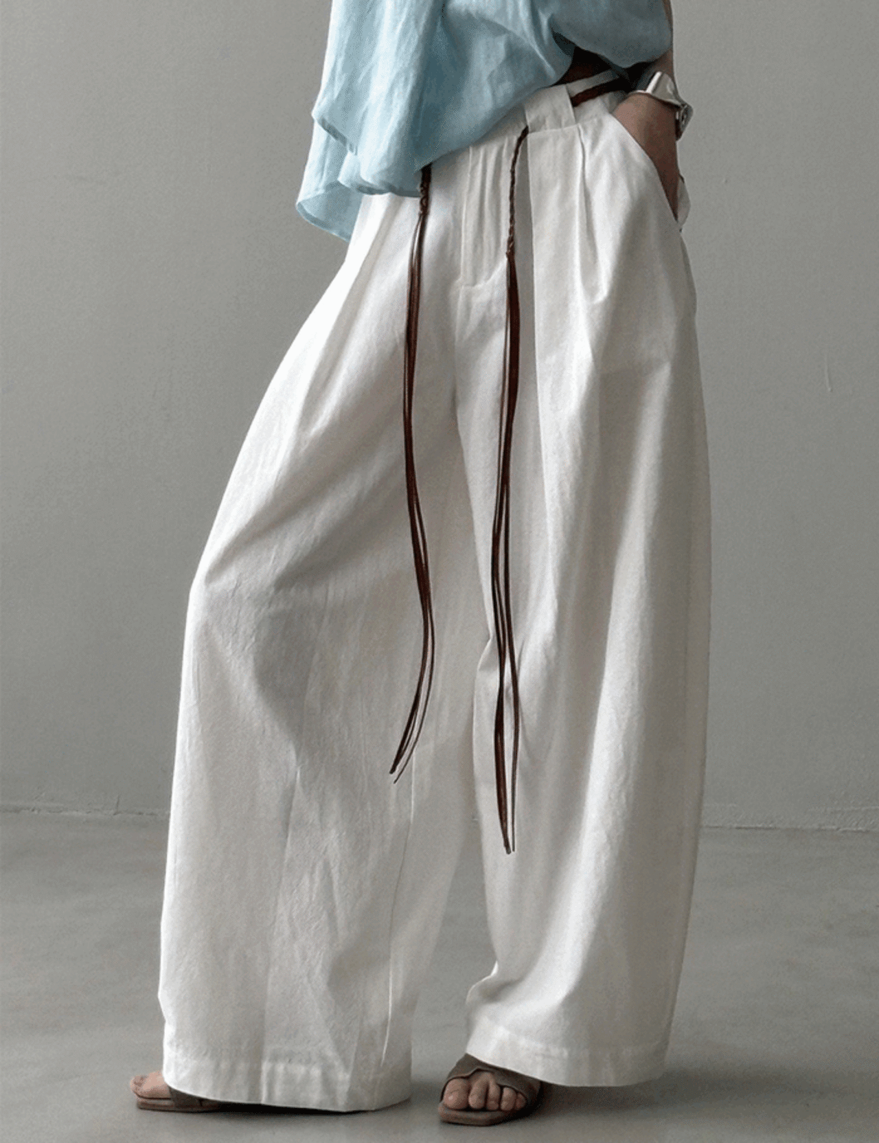 【新作5％OFF・3日間】Linen Wide Pants (with Belt)_2colors