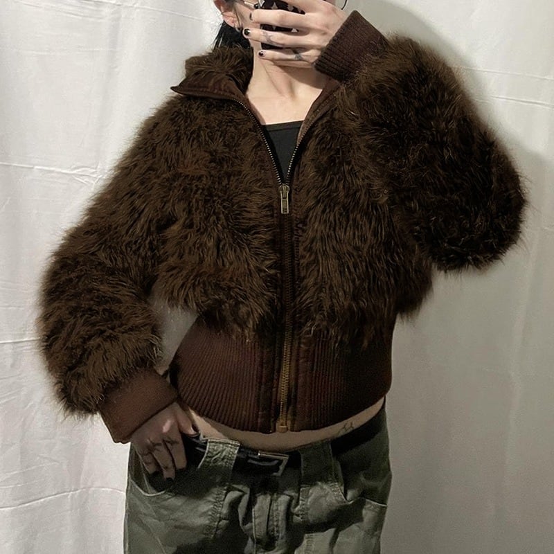 トップス アウター ジャケット 起毛 フェイクファー ショート丈