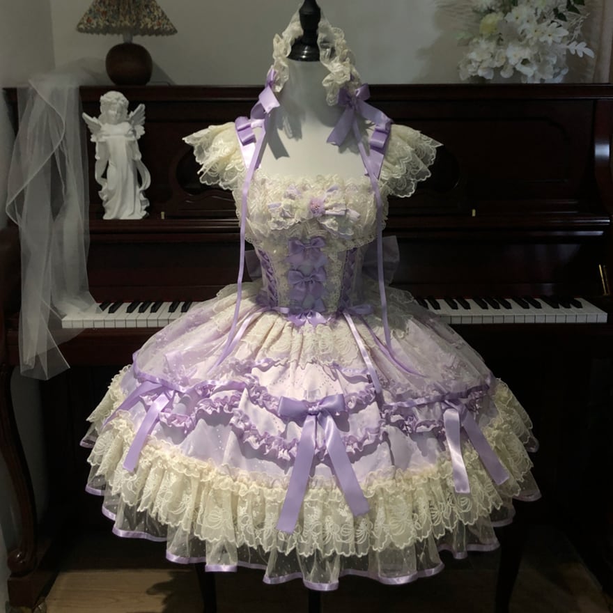 スイートロリィタ 夢かわいい 甘ロリ ジャンパースカート レース ふわふわ スカート