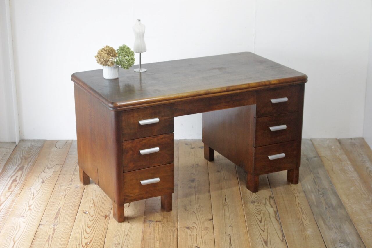 アンティーク机 昭和レトロ 両袖引出し付き 座机 ひとりごち 文机 和室  