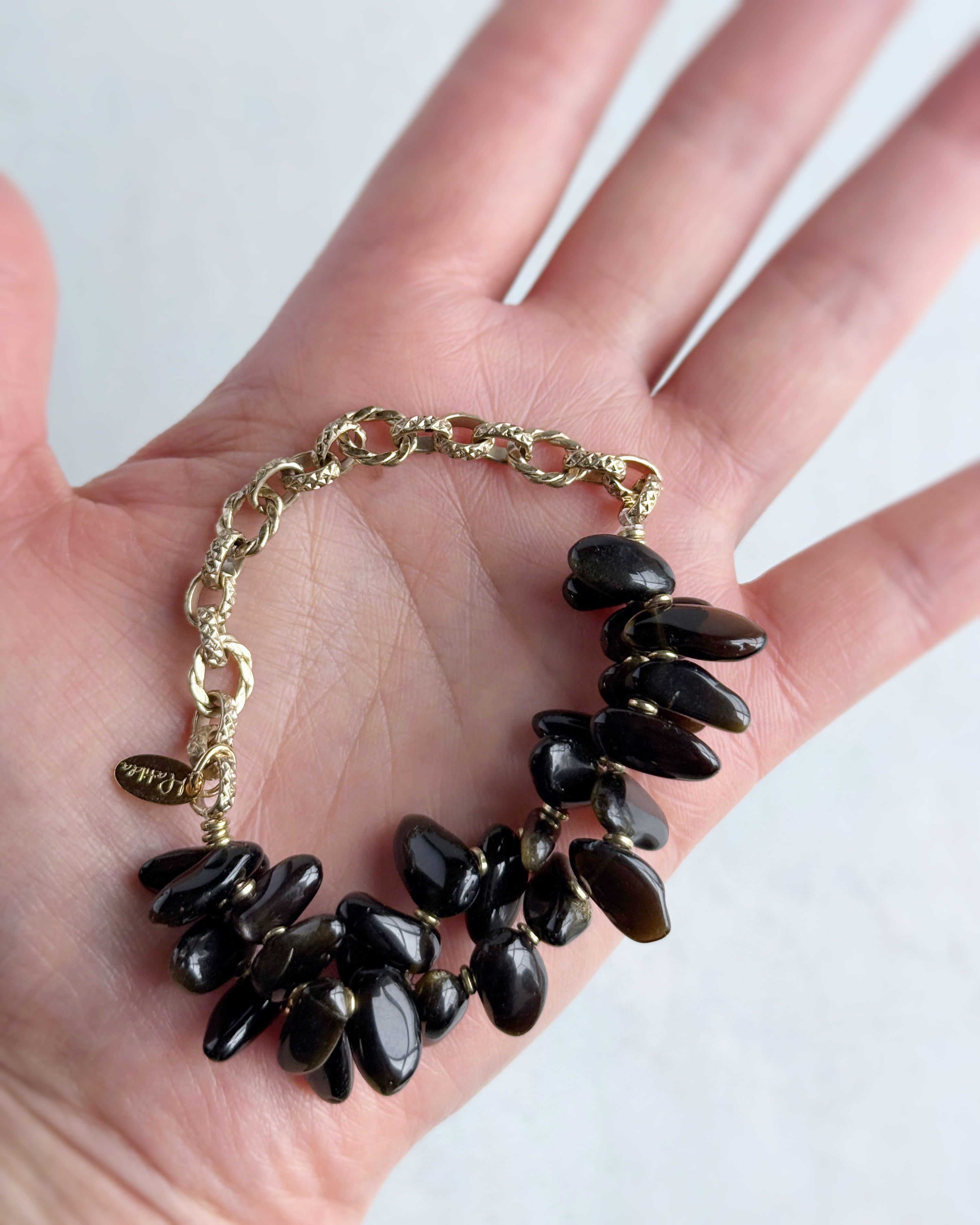 Chain & stone bracelet(ゴールデンオブシディアン)
