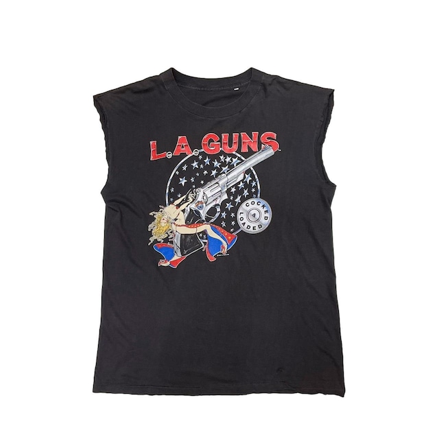 L.A. GUNS 1989 GUN & LADY COCKED & LOADED CREW SLEEVE LESS TEE XL 77439