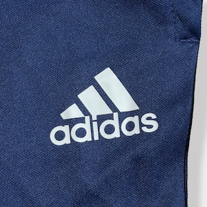 【adidas】トラックパンツ ジャージ サッカー リーガ・エスパニョーラ レアルオビエドSAD Real Oviedo S.A.D 刺繍 ワッペン 裾ジップ 裾チャック 裾ファスナー ロゴ プリントM ネイビー CLIMACOOL アディダス US古着