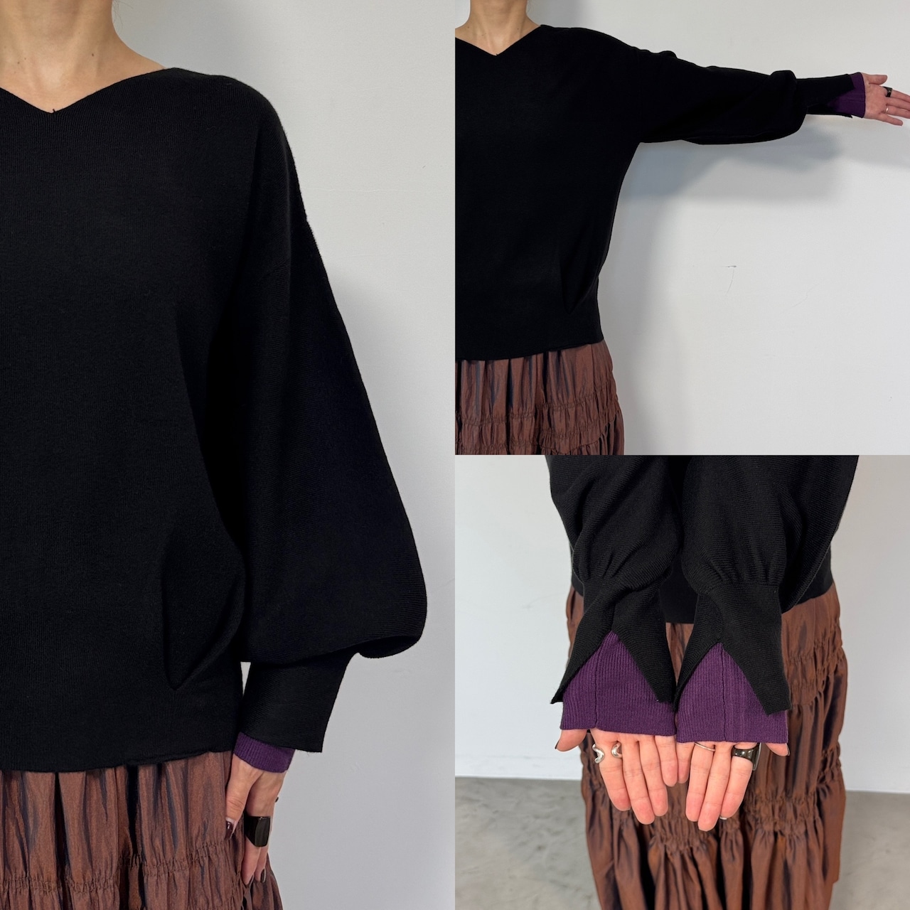 やわもち2wayバイカラーカフknit/ブラック
