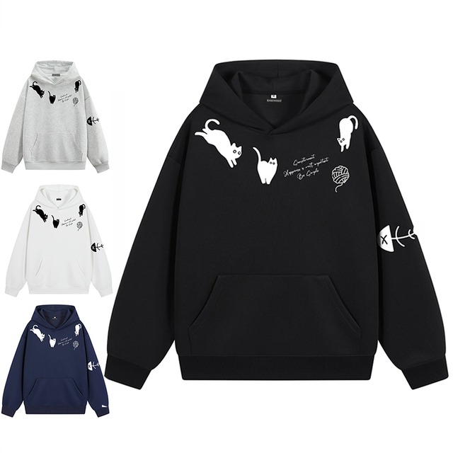 ♥ねこ × アルファベットのパーカー！【ImcTLシリーズ】★パーカー★ ユニセックス 3color トップス おしゃれ 猫 猫柄 ネコ 黒 白 青