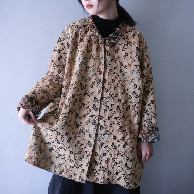 "reversible" beautiful pattern over silhouette chenille weave shirt jacket