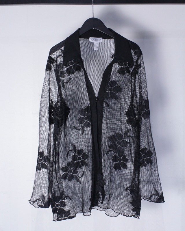 【Caka BLACK】Flower Embroidery Design Loose Mesh Haori Jacket
