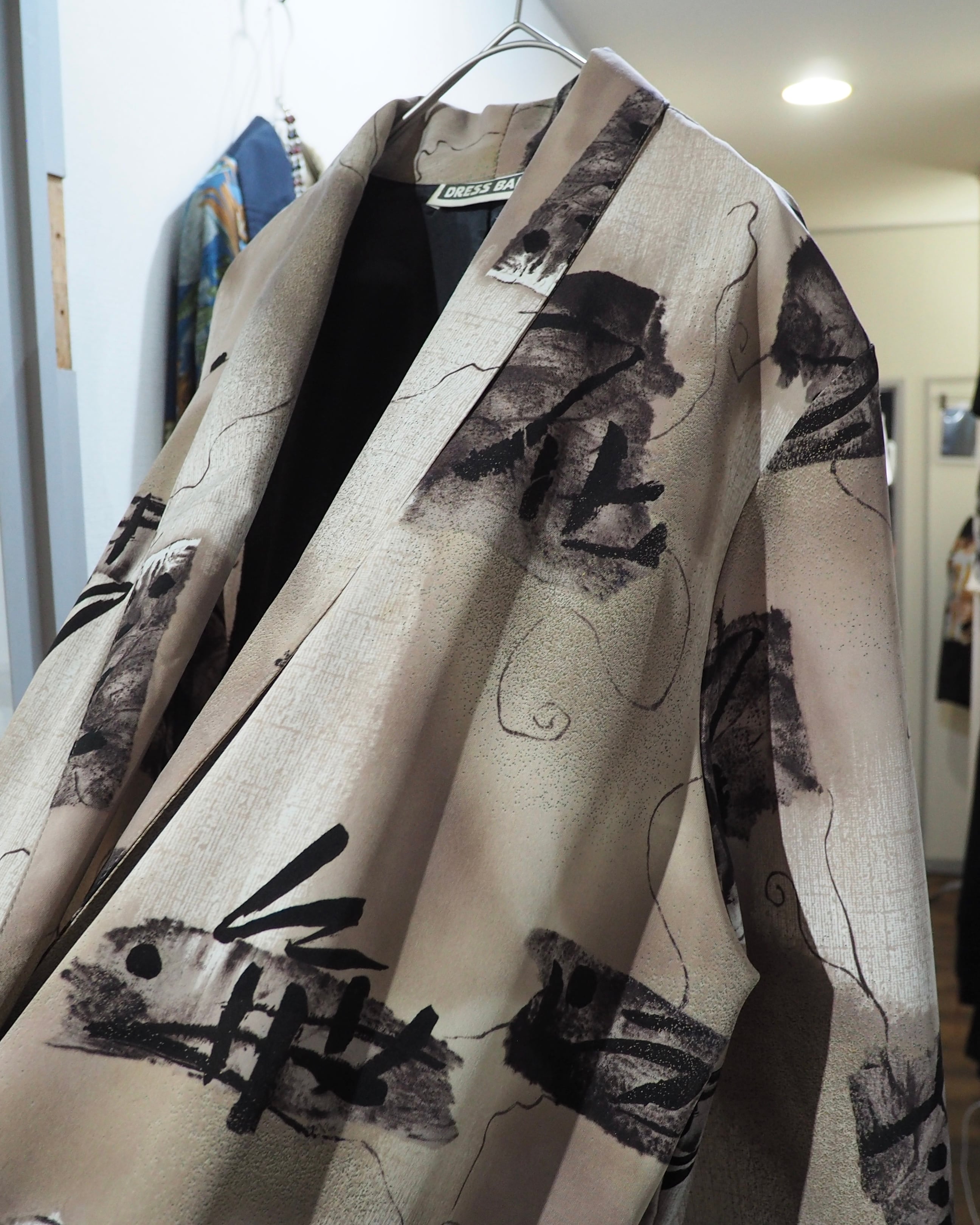 1980 - 90s " 漢字 " Ink painting vintage Easy Tailored jacket